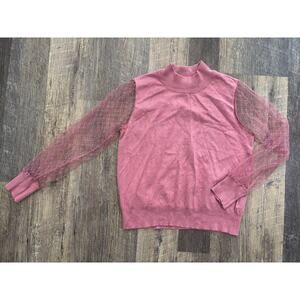 Madison + Hudson Mauve Pink Mock Neck Sweater Sheer Mesh Lattice Sleeve GS620949